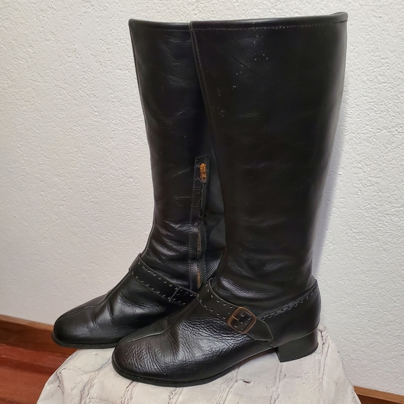 Vintage Shoes 6s Black Leather Go Go Boots With Shearling Poshmark